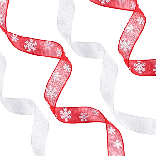 Jiebor 42 Yards Thin Christmas Ribbon Snowflake Ribbon Red And White Ribbon Holiday Ribbon For Gift Wrapping Crafts Christmas Tree Wreath Garland Decor 3/8 Inch Wide #TOP2