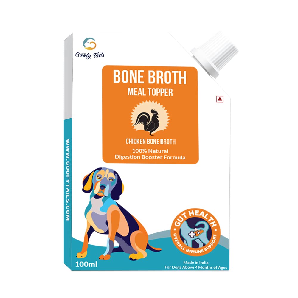 Goofy Tails Chicken Bone Broth for Dogs 100ml (100ml X 1 Pack), Human Grade, Preservative Free, Gut Friendly Dog Food Topper, Dog Supplements with Natural Collagen