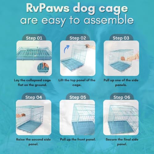 Image of RvPaws Dog Cage - Blue Color Powder Coated, Single Door Folding Metal Cage /Crate /Kennel with Removable Tray and Paw Protector for Dogs, Cats and Rabbits (24 Inch)