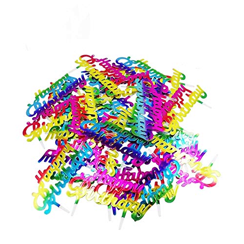 Lauren 100Pcs Gradient Color Happy Birthday Plastic Cupcake Toppers Cake Decorating Tools for Party
