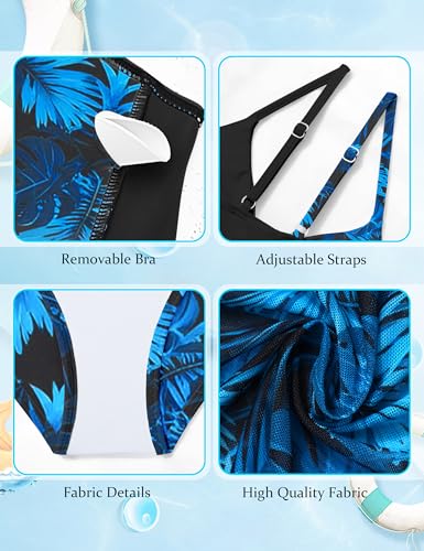 Image of Girls Swimsuit, Bathing Suits 3 Piece Tropical Floral Twist Cross Bikini Sets Girls' Swimwear with Cover Up Skirt 7-16T