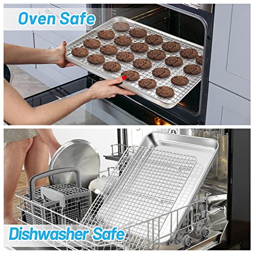Teamfar Baking Sheet With Rack, 17.6 X 13 X 1 Inch Stainless Steel Baking Tray Pan Cookie Sheet With Cooling Rack Set For Baking/Roasting/Cooling, Non-Toxic & Heavy Duty, Dishwasher Safe #TOP3