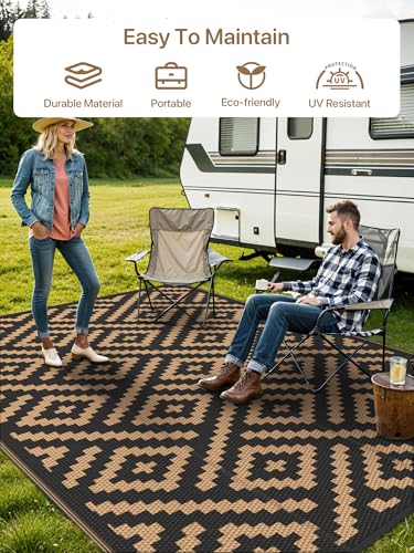image for GENIMO Outdoor Rug for Patio Clearance,9'x12' Waterproof Large Mat,Rev