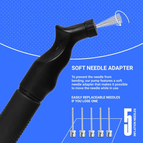 Image of SPORTBIT Ball Pump for Sports Balls - Push & Pull Inflating System - Hand Pump for All Exercise Balls - Volleyball Pump, Basketball Inflator, Football & Soccer Ball Air Pump - Goes with 5 Needles Set