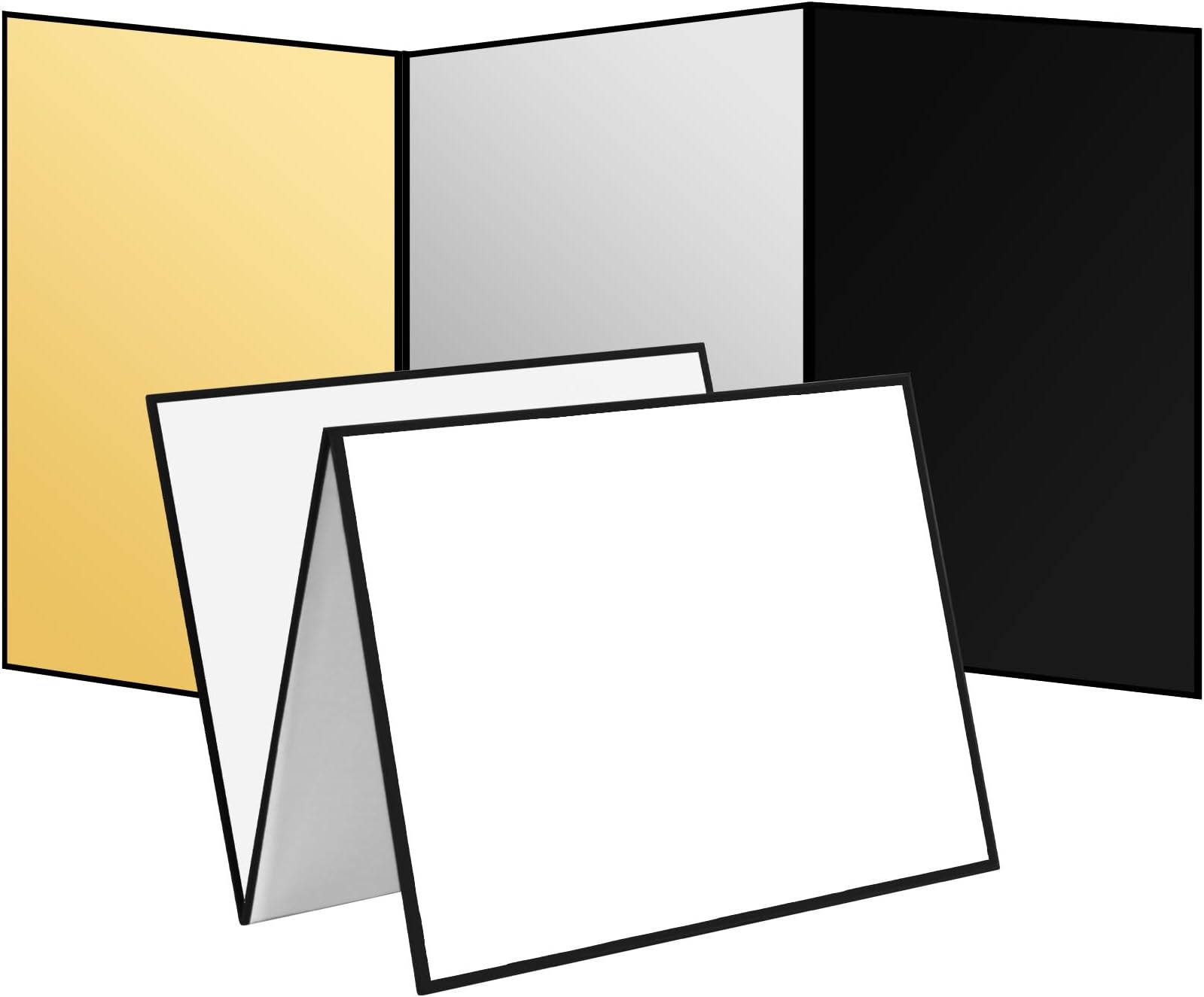 Meking 12" x 8" Light Reflector, 4 in 1 Photography Reflector Cardboard, Folding Light Diffuser Board for Food and Product Photography Lighting - White/Black/Glod/Silver