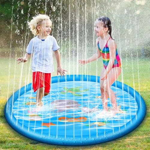 Wasserspielzeug Kinder, 170CM Sprinkler Wasser Spielmatte für Draußen, Outdoor Garten, Hunde Pool Wassermatte für Sommer Sprinklerauflage Spielzeug für Kinder ab 2 3 Jahren und Haustiere