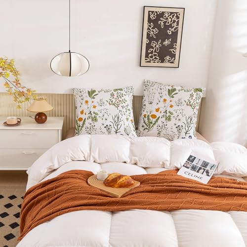 Image of ECOCOTT 2 Pack Pillowcase Euro Size with Green Botanical Floral Leaves Pillow Cases Set, 100% Cotton Queen Pillow Covers Envelope Closure (Euro, 26 inchx26 inch)