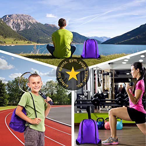 Image of KUUQA 60Pcs Purple Drawstring Backpack Bag Bulk Drawstring Bags String Bags Storage Bags Gym Backpack for Sport Gym Traveling