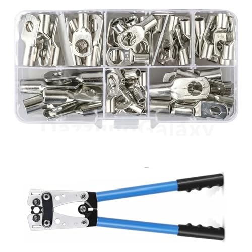 Terminales de anillo de cobre con crimpadora hexagonal HX-50B de 60 piezas para cables 1