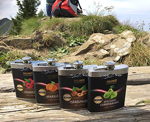 DOLOMITI Williams-Christ-Birne Schnaps Flachmann - Williams-Christ-Birne Premium Spirituose 35% vol. - Ideal auch als Geschenk - 0.2 Liter