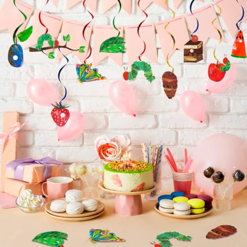 Image of 40pcs Hungry Caterpillar Hanging Swirl Butterfly Birthday Party Decorations | Hungry Caterpillar Party Supplies, 1st Caterpillar Birthday Decorations, Spring Party Decorations