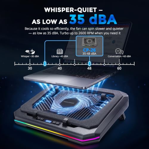 Image of Laptop Cooling Pad, Quiet Turbo Fan Laptop Cooler for 12-19 Inch Gaming Laptop and MacBook, Height Adjustable Laptop Cooling Stand with RGB Light, Sealed Airflow Cooler Pad, USB Powered