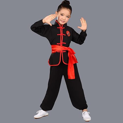 Miniatura 7 de Ropa de Kung Fu para niños, uniformes tradicionales de Tai Chi para niños y niñas, traje de manga larga con alas de arte marcial chino