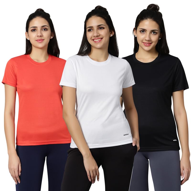 Image of omtex Dotty Athletics Tee for Women's | Short Sleeve Tees | Quick Dry Outdoor Running Gym Workout,Sports T-Shirt with Multipack Tee