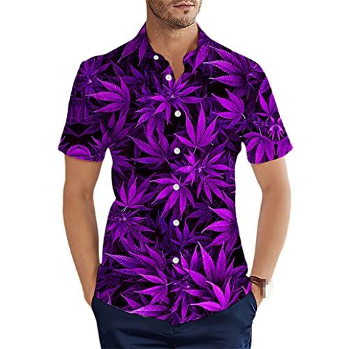 Chemise d'été à manches courtes pour homme keusyoi imprimé feuilles 3D S