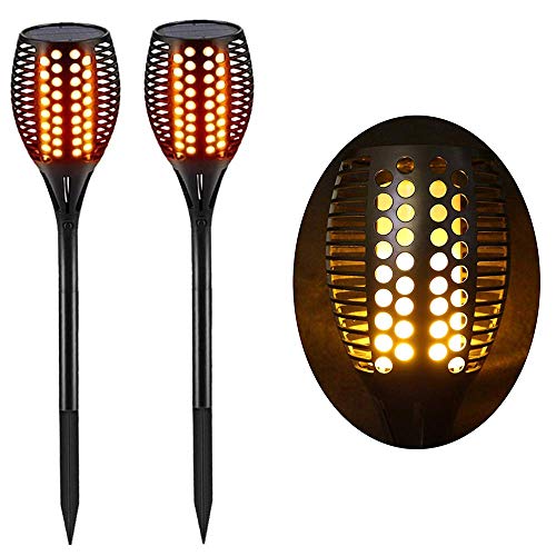 Lighting Arena 2-HT306A Torche LED extérieur étanche & solaire - Décoration de jardin - Effet flamme - Lot de 2, Noir
