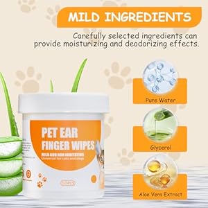 Dog Ear Wipes Finger,Ear Cleaner Wipes for Cats and Dogs,Debris – Soothes & Relieves Ear Itching,All Natural Ingredients – 50 Count.