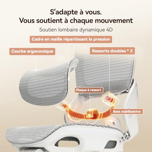 Image of SIHOO B100 Pro JT Ergonomic Office Chair, Breathable Mesh, 4D Lumbar Support, 3D Headrest, 4D Armrest, 90-135 Tilt, Grey /White (with Foot Rest)