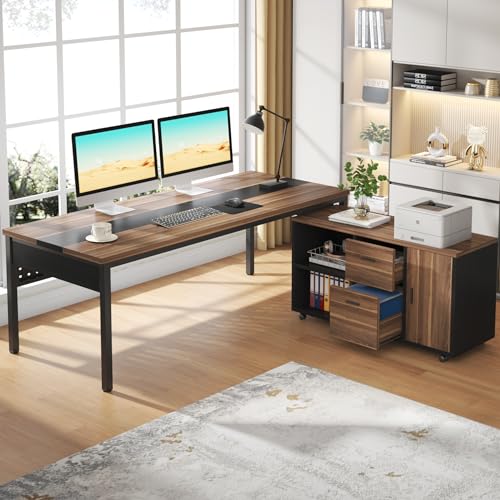 Tribesigns F1649 70.8 Inch Large Executive Office Desk And 47 Inch Lateral File Cabinet Combo, L-Shaped Computer Desk 2 Piece Business Furniture With Drawers And Shelves, Home Office Workstation thumb #1