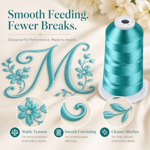 Image of Simthread Embroidery Thread 5000M 40WT Polyester, Light Teal Blue S056 | 5000M 40WT polyester thread feeds smoothly for home or commercial embroidery projects.