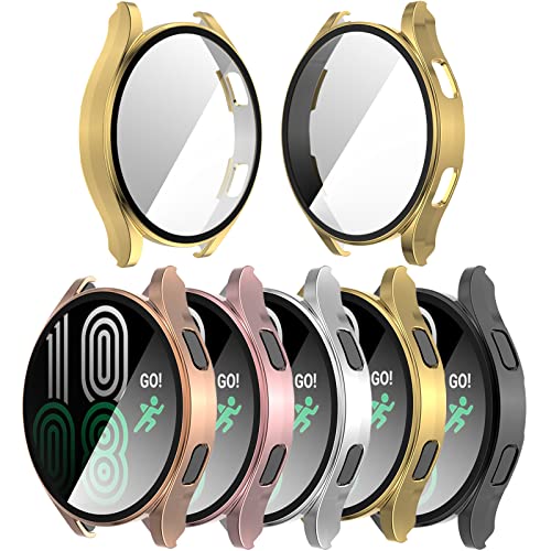 Wugongyan Compatible with Samsung Galaxy Watch 4 Screen Protector Case 40mm 44mm (Not 46mm/42mm) Accessories Hard PC Scratch Resistant Full Cover with HD Tempered Glass Protective Case (40mm, 5-Pack)