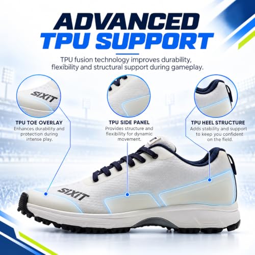 Image of Sixit SeamTech Cricket Shoes for Men, Lightweight Breathable Air Mesh, EVA Cushioning and Rubber Stud Grip