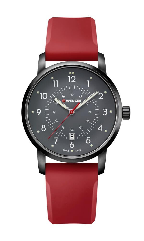 WENGER Herren Armbanduhr Avenue Ø 42mm, Swiss Made, Analog Quarz, Wasserdicht bis 100m, Silikon-Armband