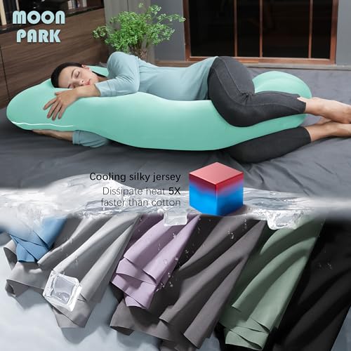 Image of MOON PARK Pregnancy Pillows for Sleeping - U Shaped Full Body Maternity Pillow with Removable Cover - Support for Back, Legs, Belly, HIPS - 65 Inch - Turquoise - Cooling Cover