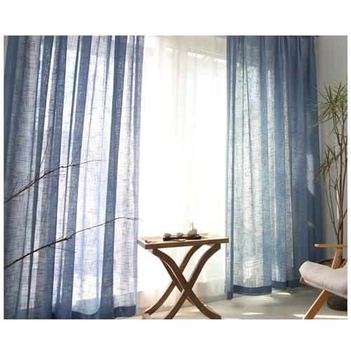 Cortinas de lino semitransparentes de color azul marino, 102 x 244 cm, con ojales, para oscurecer la habitación, juego de 2 unidades para dormitorio y sala de estar, decoración elegante del hogar