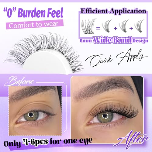 Wispy Lash Clusters Invisible Band Natural Lash Extensions Waterproof 8-16mm Cluster Eyelash Extension D Curl DIY Individual Cluster Lashes by ALICE
