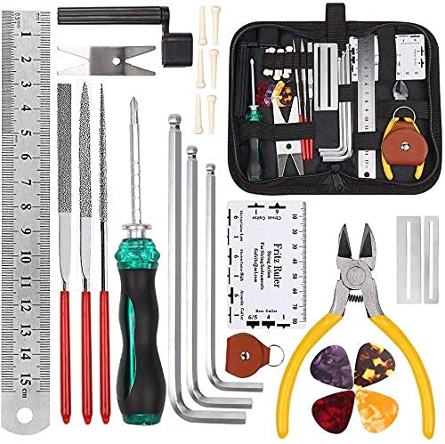 Yeelua 26Pcs Guitar Repairing Maintenance Tool Kit with Carry Bag Guitar Ukulele Bass Mandolin Banjo Cleaning Maintenance Accessories Set Guitar Tools for Music or String Instrument Enthusiast