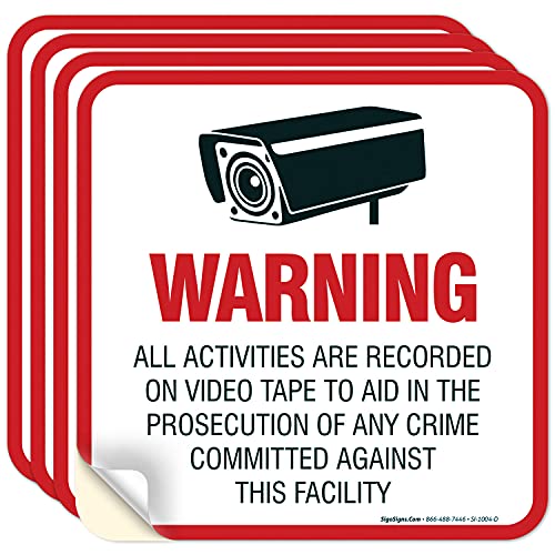 (4 Pack) Video Surveillance Sign 5½x5½