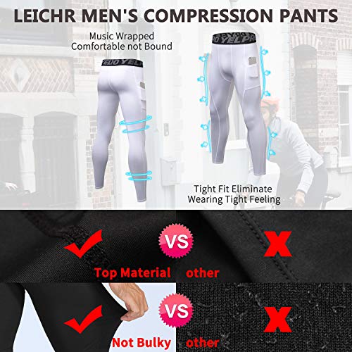 Queerier 3 Pack Men's Compression Pants Active Athletic Leggings With Pockets Running Baselayer Tights Cycling Workout Pants #TOP6