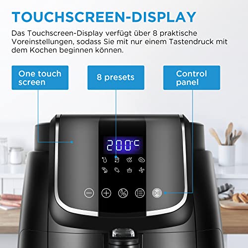 Midea Airfryer 4 l, olievrije airfryer, 1500 W, 8 vooraf ingestelde programma's, temperatuur 35-200 °C, timer 60 minuten, schudfunctie, 41 recepten inbegrepen, vaatwasmachinebestendig - Afbeelding 6