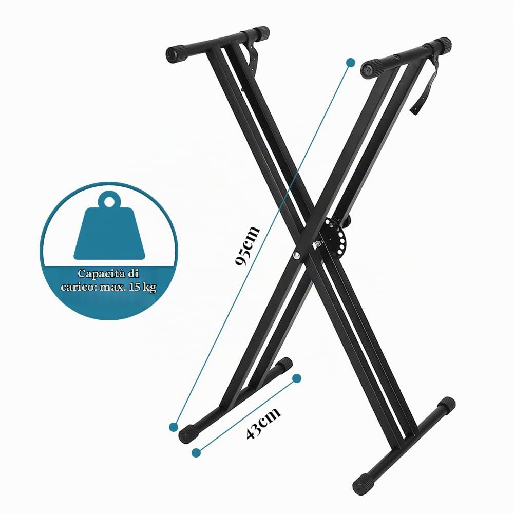 Supporto per Tastiera Musicale, Supporto Stand per Tastiera Pianoforte Regolabile, Supporto Doppio Rinforzato a X per Tastiera Musicale