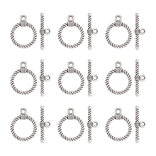 Pandahall 10 Sets Antique Silver Tibetan Alloy Toggle Clasps Round