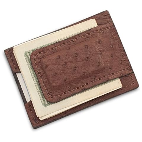 Handmade Genuine Brown Ostrich Leather Magnetic Money Clip Wallet Cover