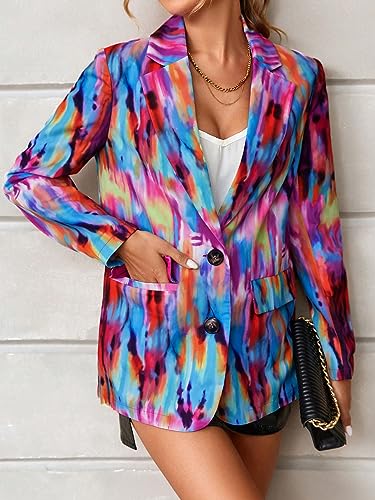 WDIRARA Women's Tie Dye Button Front Long Sleeve Casual Oversized Blazer Jackets with Pockets4