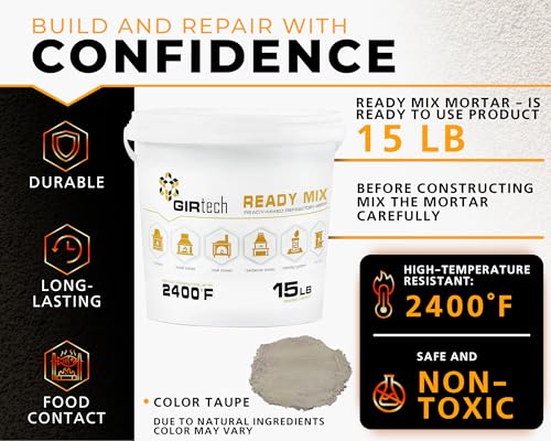 GIRtech Refractory Cement Mortar 15 LB 2400F Degree High Temp Heat Resistant Liquid Mix for Repairing & Masonry, Fire Brick Lining Fire Pit, Fireplace, Kiln, Furnace, Forge - Thumbnail 5