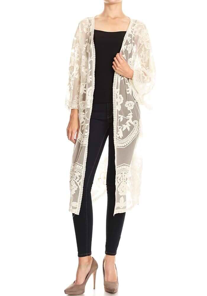 Anna-Kaci Floral Crochet Lace Cardigan for Women Beach Cover Ups Dress Kimono