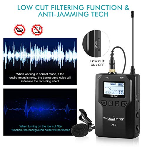 50-channel UHF Professional Wireless Lavalier Lapel Microphone Omnidirectional DSLR Wireless Microphone System for Canon Nikon Sony Panasonic Camera Camcorder Smartphone Laptop & PC(1TX+1RX)-ZHUOSHENG - Thumbnail 5
