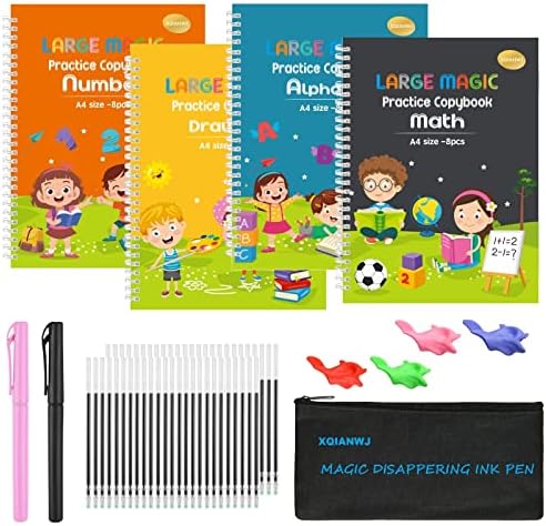Large Reusable Handwriting Workbook for Kids,Pen Control Writing Skill with Auto Disappearing Ink Pen,Grooves Calligrahpy Writing Tracing for Preschooler