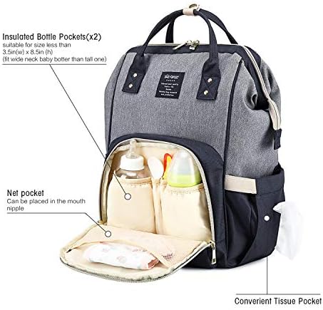 QIMIAOBABY Changing Bag Backpack Waterproof Travel Baby Diaper Bag, Stylish Large Capacity Nappy Backpack with Changing Mat and Stroller Straps