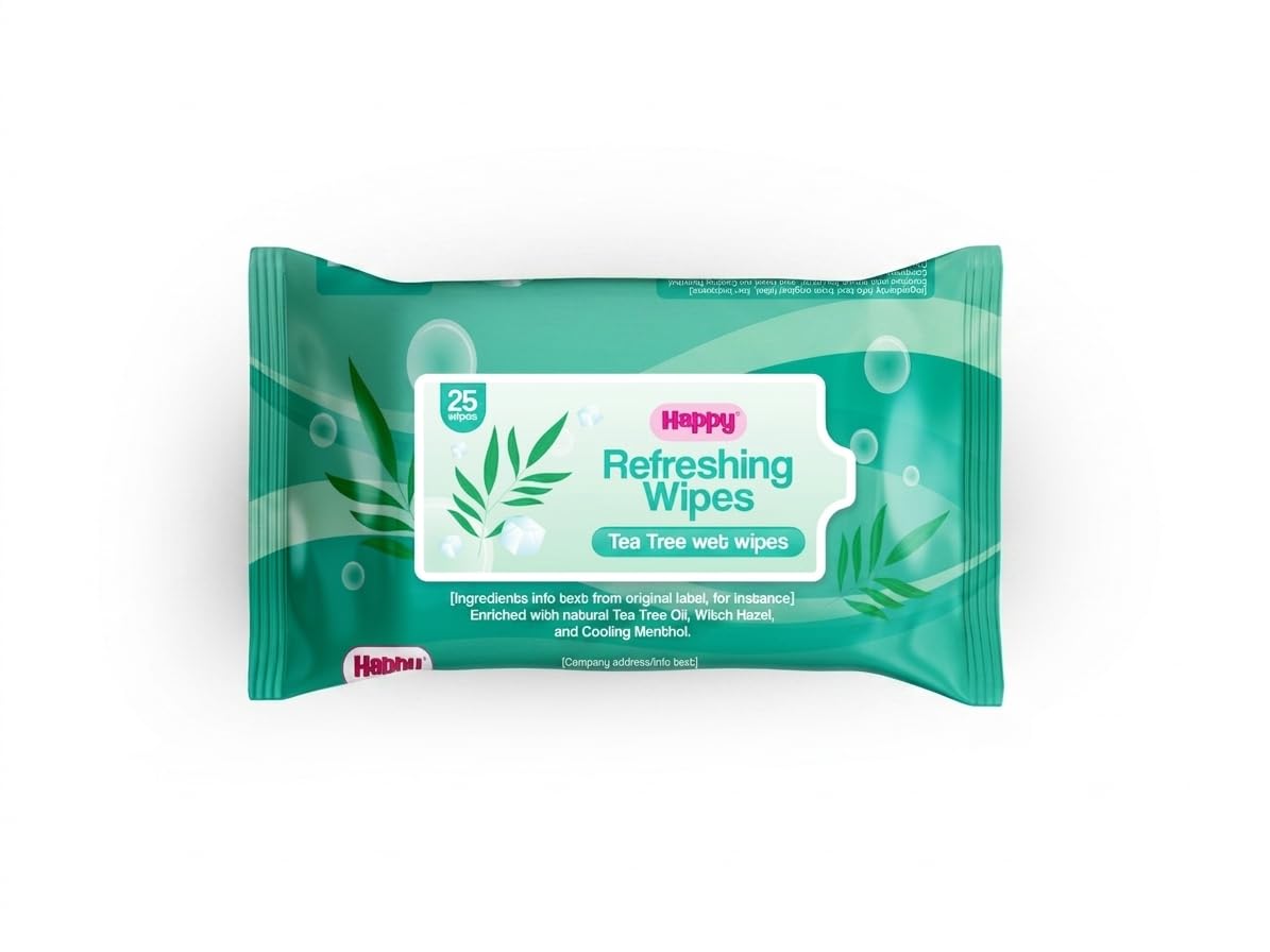 Happy Refreshing Wet Wipes with Natural Tea Tree Oil, Witch Hazel & Menthol (25 Wipes) – Acne Control, Pore Cleansing, Oil-Blotted Matte Finish Facial Tissues for Oily Skin-image-47