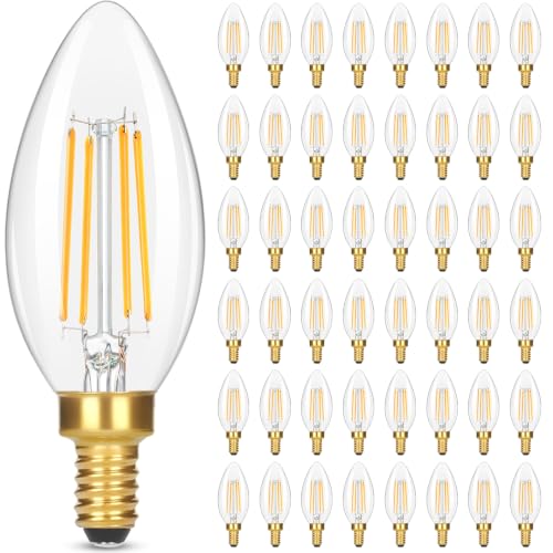 Dimmable E12 Candelabra LED Light Bulbs 60 Watt Equivalent, 6W 630LM Chandelier Light Bulb 2700K Soft Warm White, Vintage LED Filament Clear Glass Candle Light Bulbs, 90+ CRI, No Flicker, 48-Pack