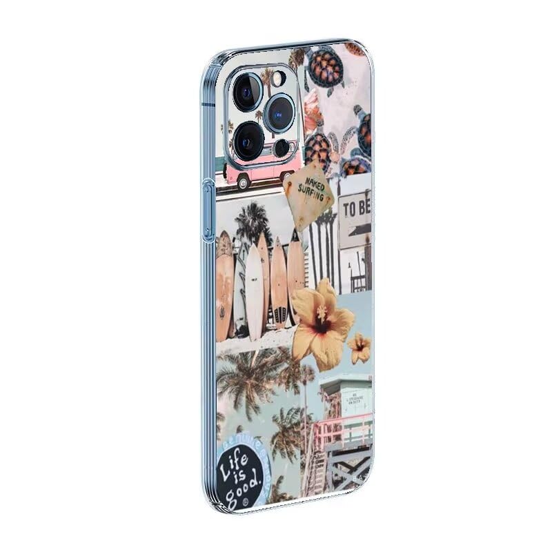 HAIKer Vintage Beach Case Compatible with iPhone 16 Pro Happy Collage Life Outer Sea Summer Side Striped Soft Phone Shockproof Cover