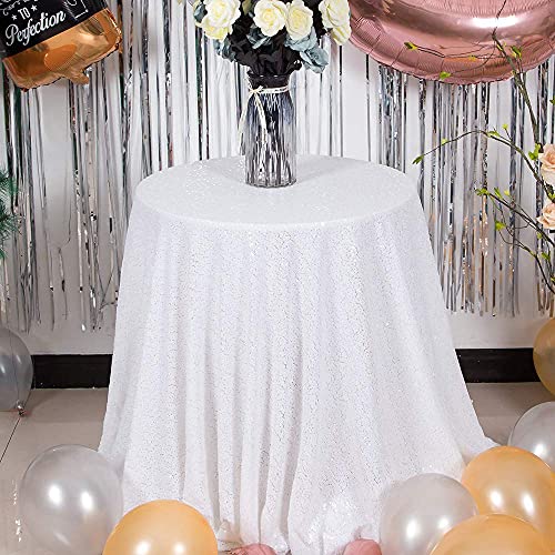 YFLZQ White Sequin Tablecloth Seamless Sequin Tablecloth 70 in Round Sequin Overlay