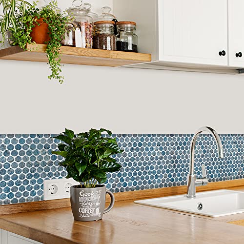 Artemuro 10-Sheets Premium Peel And Stick Backsplash Tile - Penny Round Luxury Blue Marble Self Adhesive Tiles, 12X12 Inches 3D Decorative Wall Sticker Stick On Backsplashes For Kitchen, Bathroom #TOP7