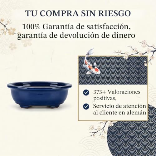 Miniatura 6 de Maceta Para Bonsái Pequeña De Cerámica En Azul Marino - Maceta Para Bonsái Redondeada Presentación De Su Bonsái De Interior - 15 X 5,5 X 11 Cm