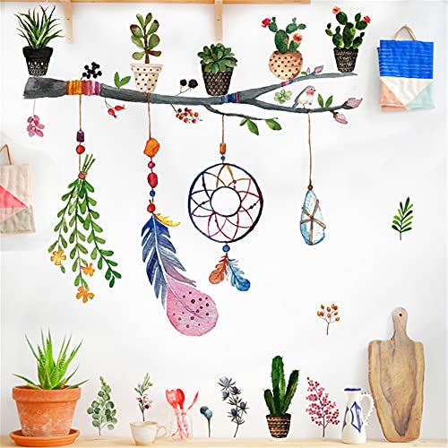 Dream Catcher And Feathers Wall Decals Branches Leaf Plants Wall Stickers Bedroom Living Room Tv Wall Door Decor Murals (Dream Catcher) #TOP2